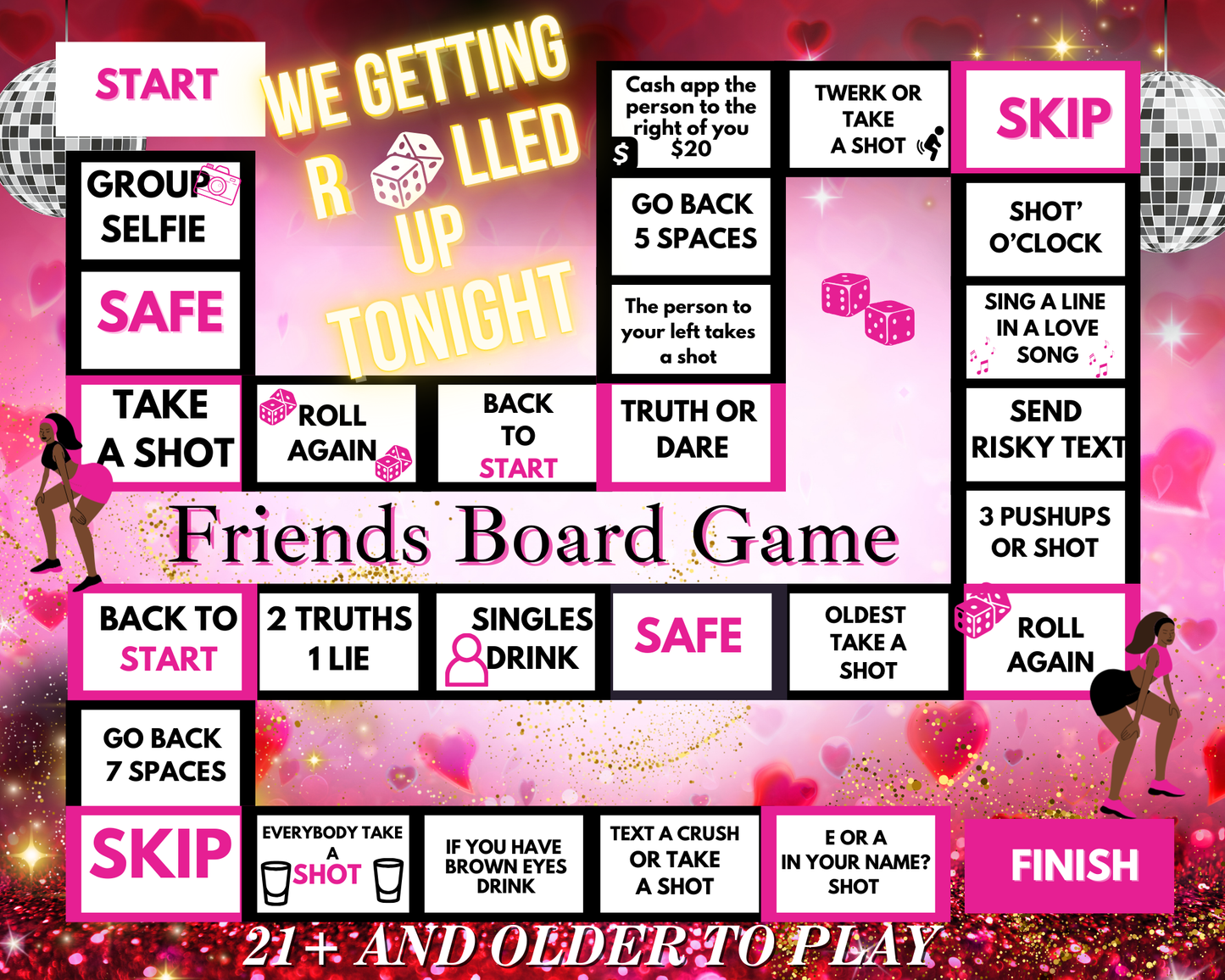 Editable Valentine’s Day Friends Drinking Board Game | Canva Party Game Template | 21+ Girls Night Game