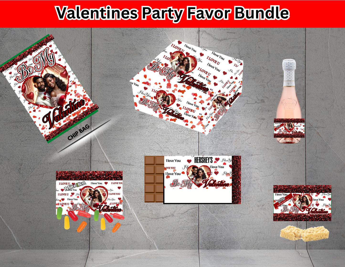 Editable Valentine’s Day Party Favor MEGA Bundle | Custom Treat Wrappers, Boxes & Drink Labels | Canva Template