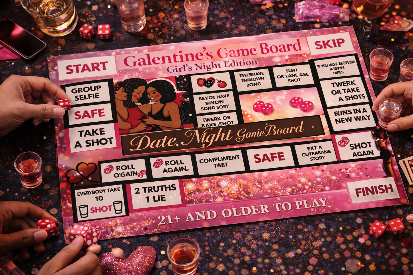 Galentine’s Night Drinking Board Game | Editable Canva Party Game | Girls Night 21+