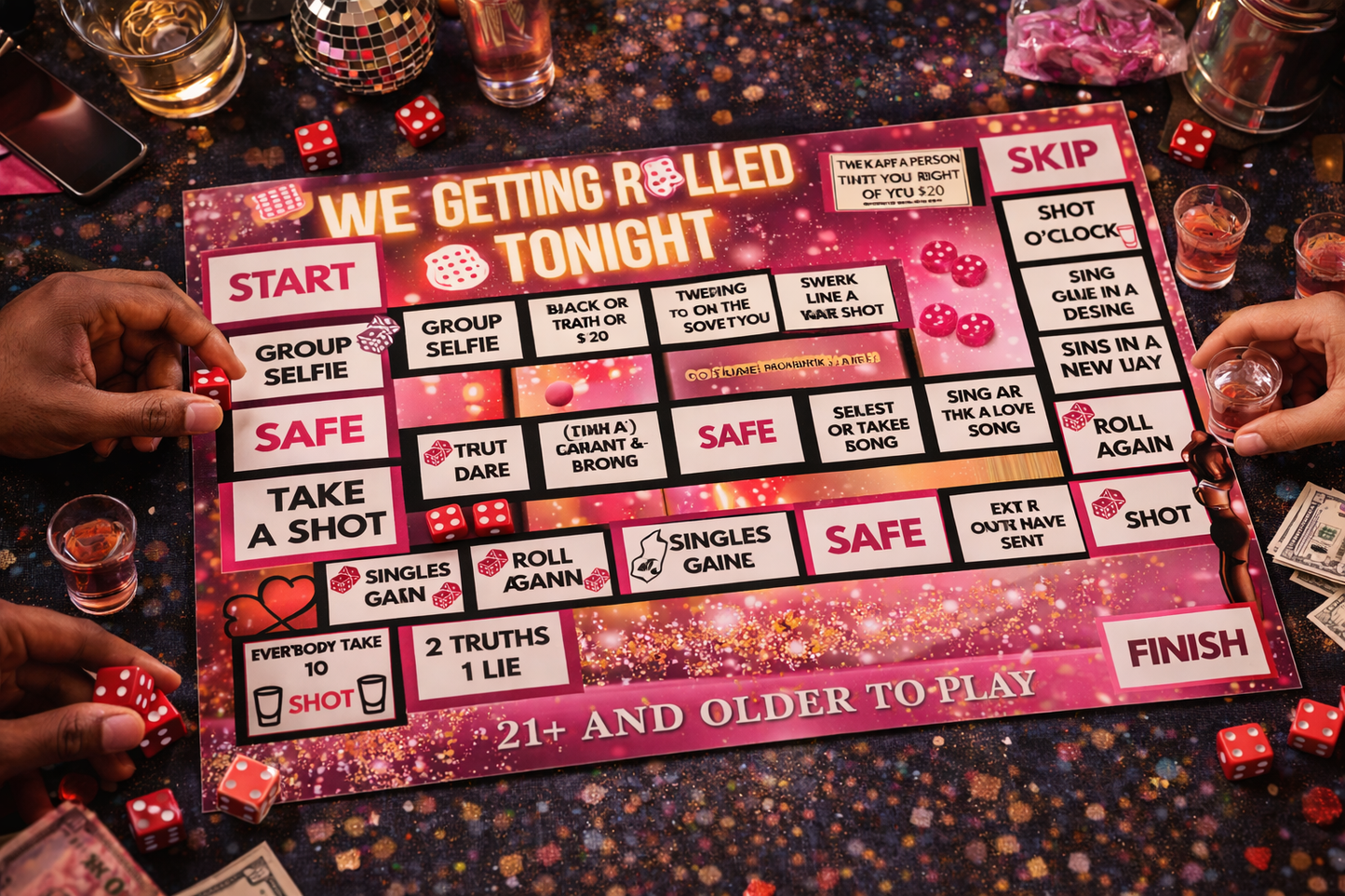 Editable Valentine’s Day Friends Drinking Board Game | Canva Party Game Template | 21+ Girls Night Game