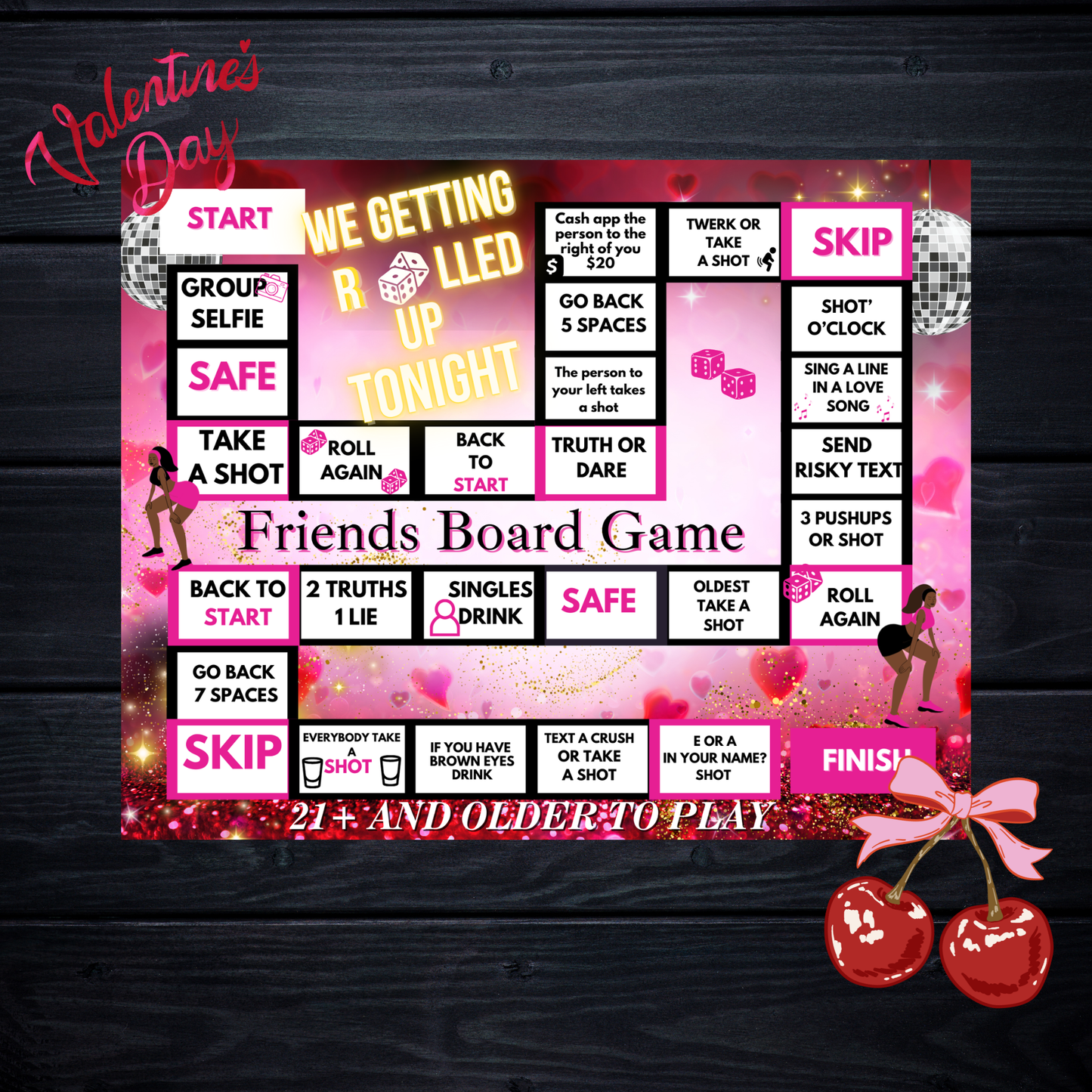 Editable Valentine’s Day Friends Drinking Board Game | Canva Party Game Template | 21+ Girls Night Game