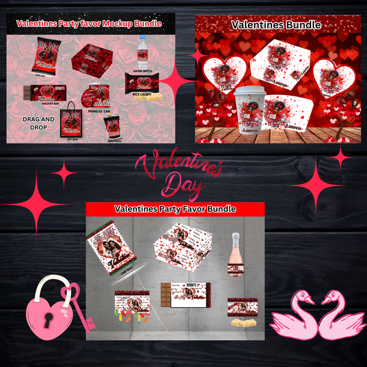 Editable Valentine’s Day Party Favor MEGA Bundle | Custom Treat Wrappers, Boxes & Drink Labels | Canva Template