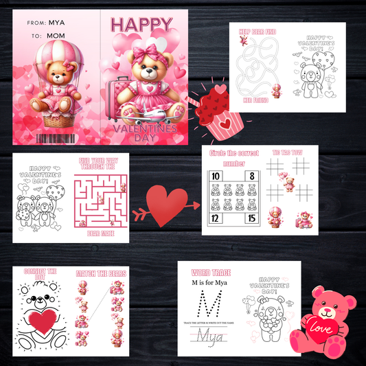Valentine’s Day Teddy Bear Coloring & Activity Book | Editable Canva Template for Kids